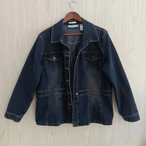 Liz Claiborne Denim Jean Jacket First Issue Stretch‎ Dark Wash Plus Size 2